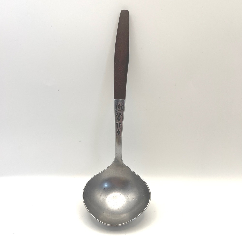 Grand Prix Forged Stainless Spoon with Brown Handle 7 in Made in Japan MCM Vtg